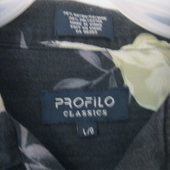 Profilo Men's Button Front Tropical Shirt LG Black - Picture 2 of 5